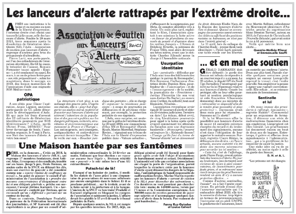 La Maison des Lanceurs d'alerte dans le Canard Enchaîné du 15 avril 2026